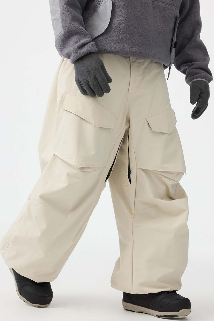 Men's Dark Gray Baggy Utility Wear-resistant Snow Pants