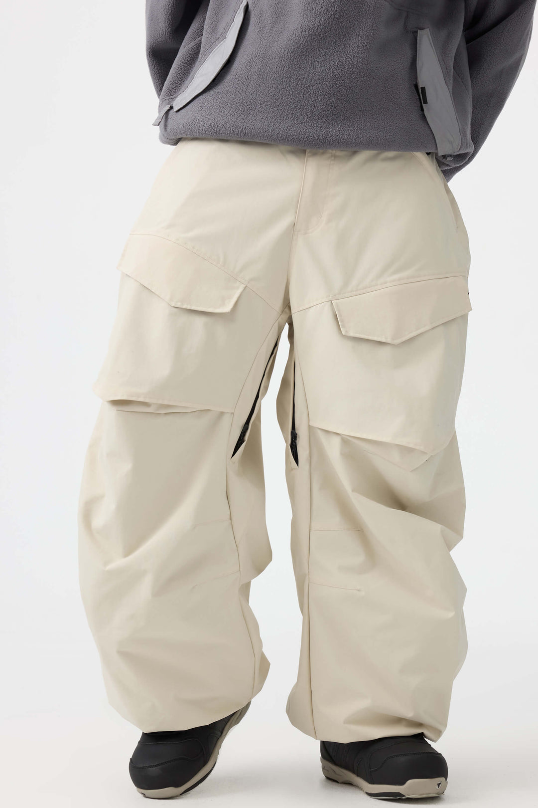 Men's Black Baggy Utility Wear-resistant Snow Pants