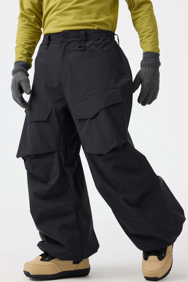 Men's Black Baggy Utility Wear-resistant Snow Pants