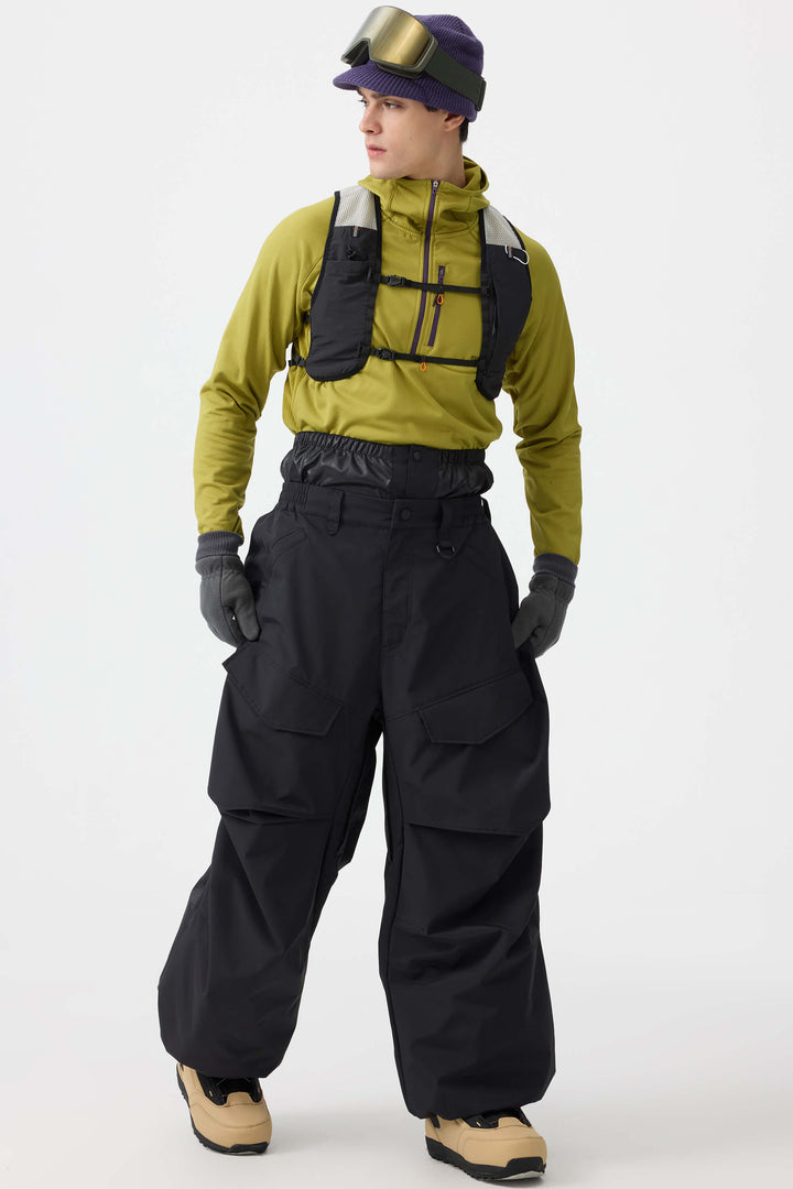 Men's Black Baggy Utility Wear-resistant Snow Pants