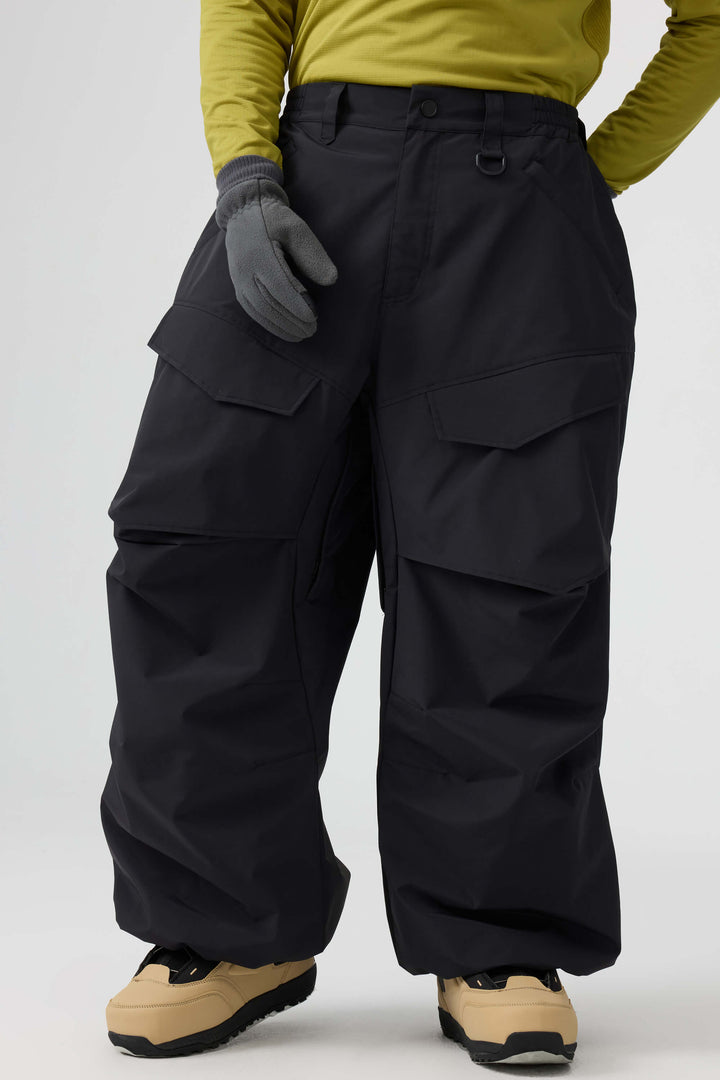 Men's Black Baggy Utility Wear-resistant Snow Pants