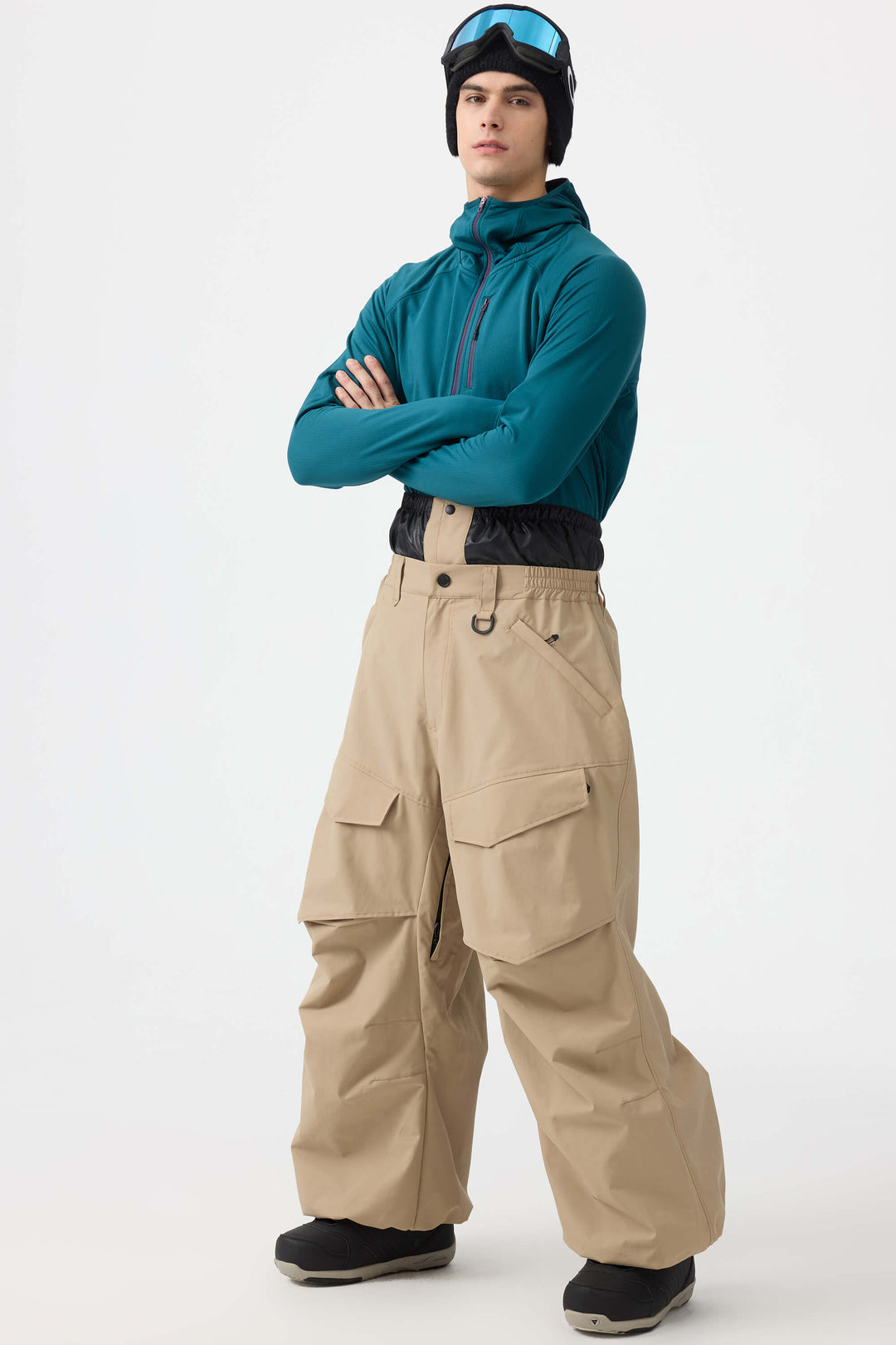 Men's Black Baggy Utility Wear-resistant Snow Pants