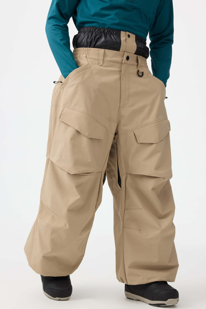 Men's Beige Baggy Utility Wear-resistant Snow Pants