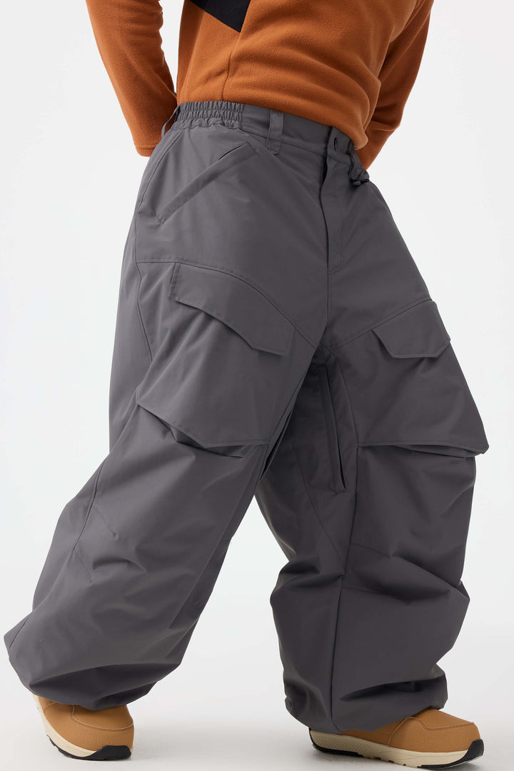 Men's Beige Baggy Utility Wear-resistant Snow Pants