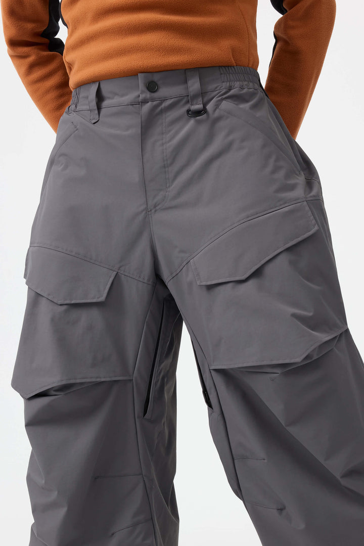 Men's Beige Baggy Utility Wear-resistant Snow Pants