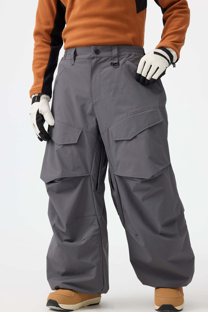 Men's Beige Baggy Utility Wear-resistant Snow Pants