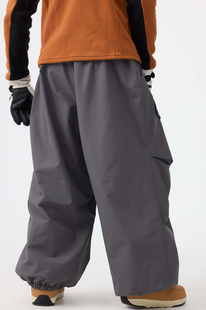 Men's Beige Baggy Utility Wear-resistant Snow Pants