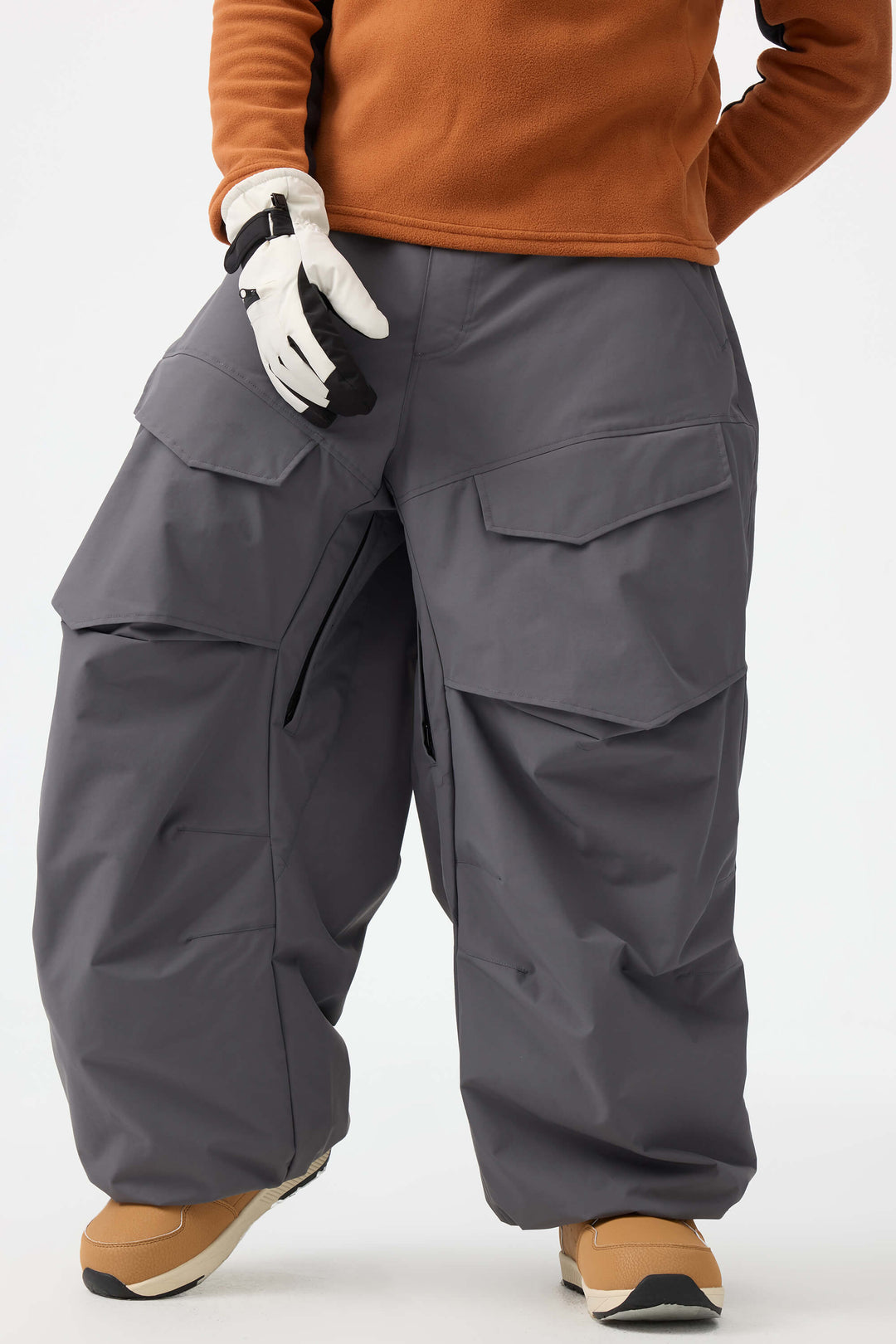 Men's Dark Gray Baggy Utility Wear-resistant Snow Pants