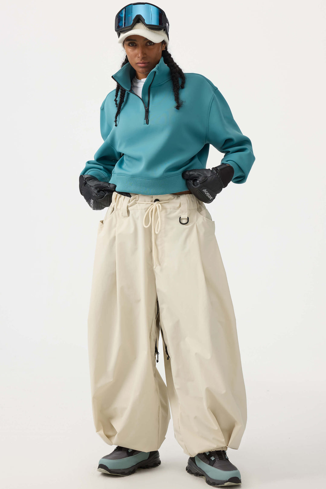 Women's Coffee Drawstring Baggy Balloon Snow Pants