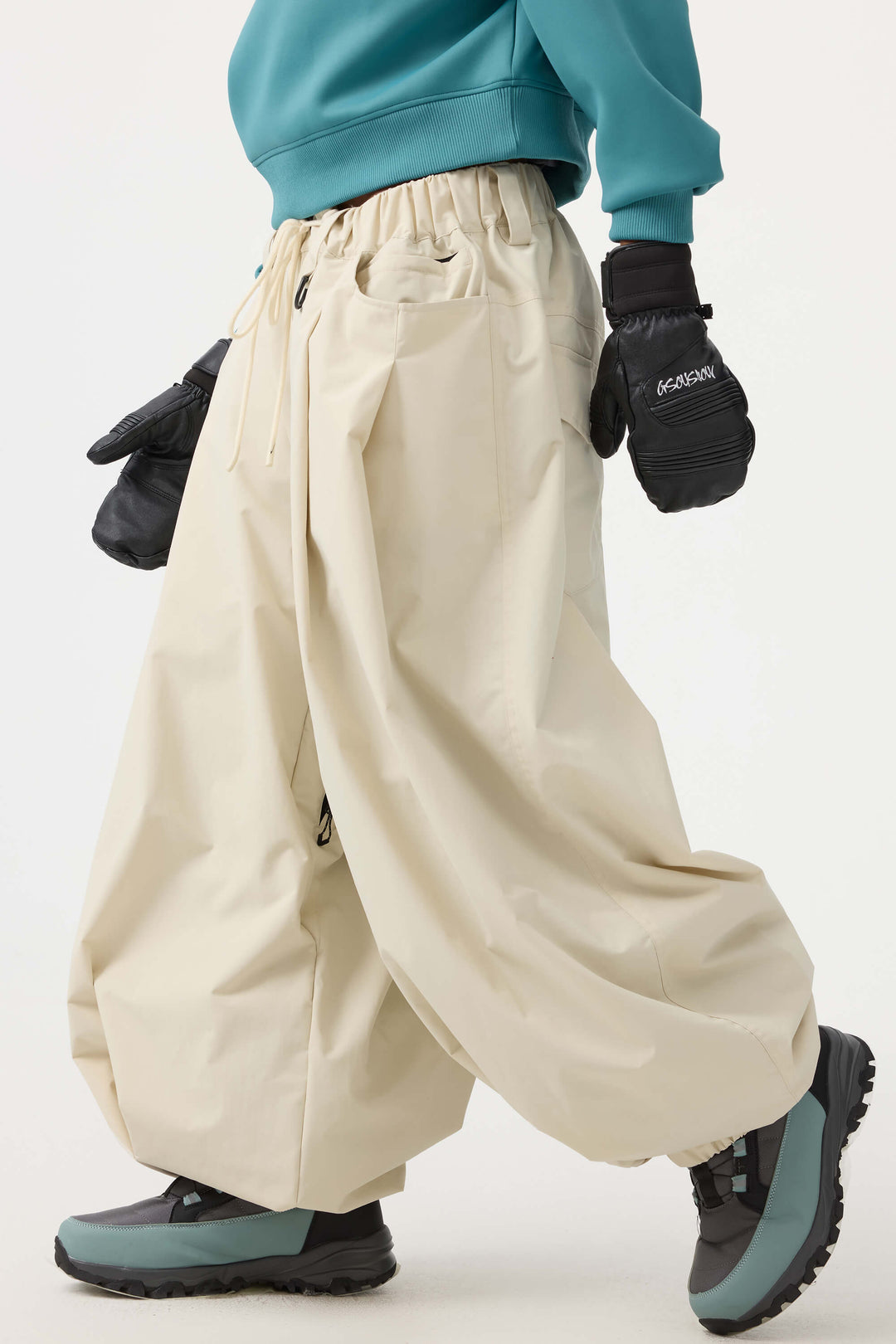 Women's Coffee Drawstring Baggy Balloon Snow Pants