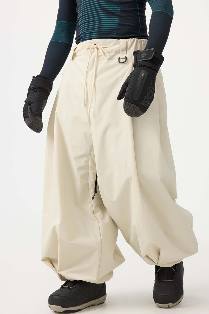 Men's Beige Drawstring Baggy Balloon Snow Pants