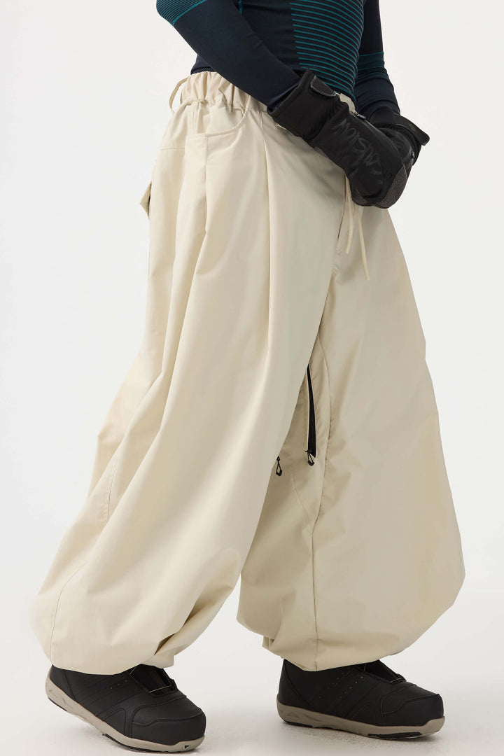 Men's Beige Drawstring Baggy Balloon Snow Pants