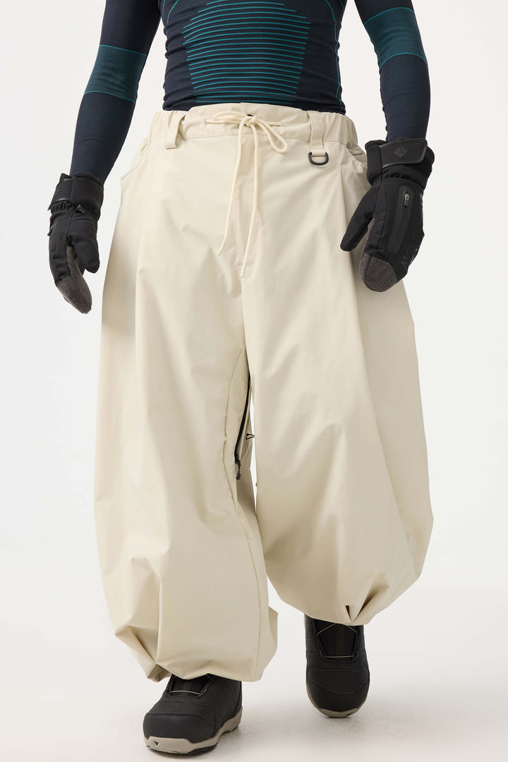 Men's Beige Drawstring Baggy Balloon Snow Pants