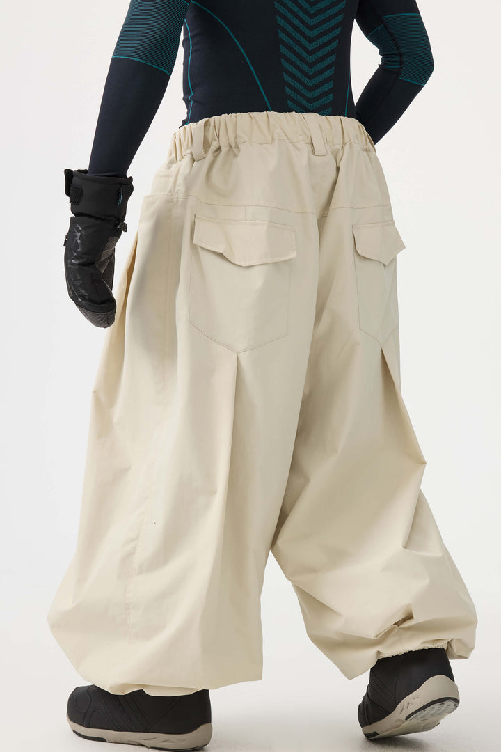 Men's Beige Drawstring Baggy Balloon Snow Pants