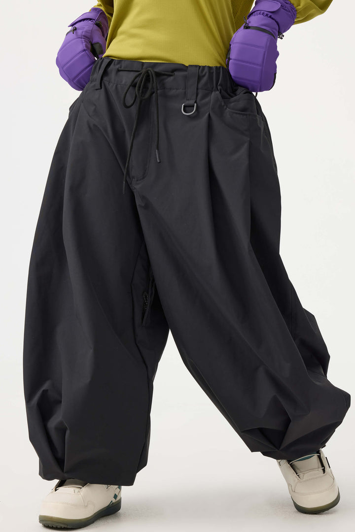 Women's Black Drawstring Baggy Balloon Snow Pants