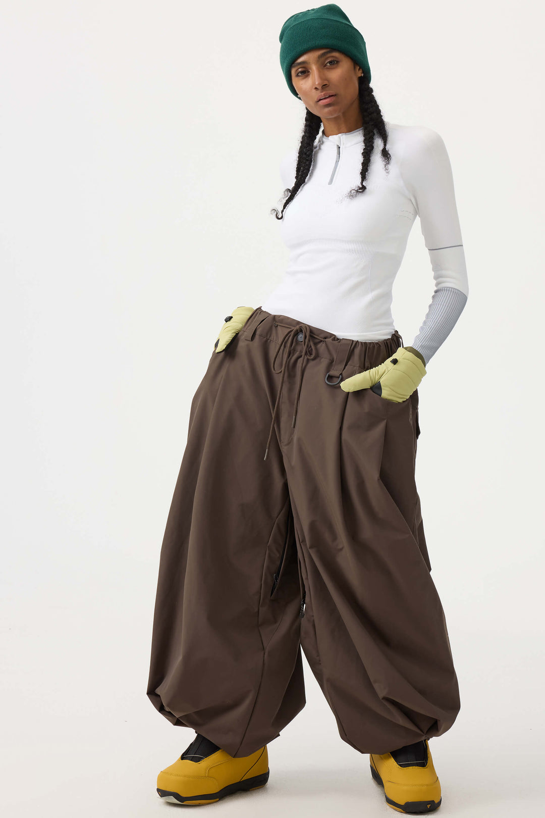 Women's Coffee Drawstring Baggy Balloon Snow Pants