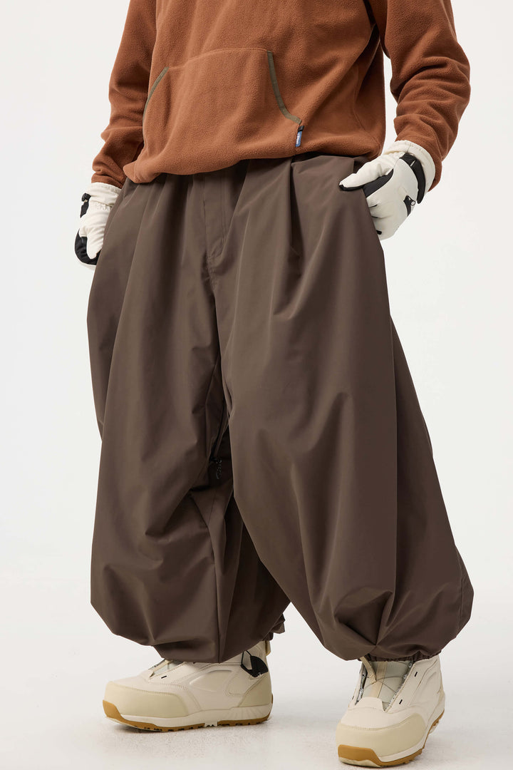 Men's Beige Drawstring Baggy Balloon Snow Pants