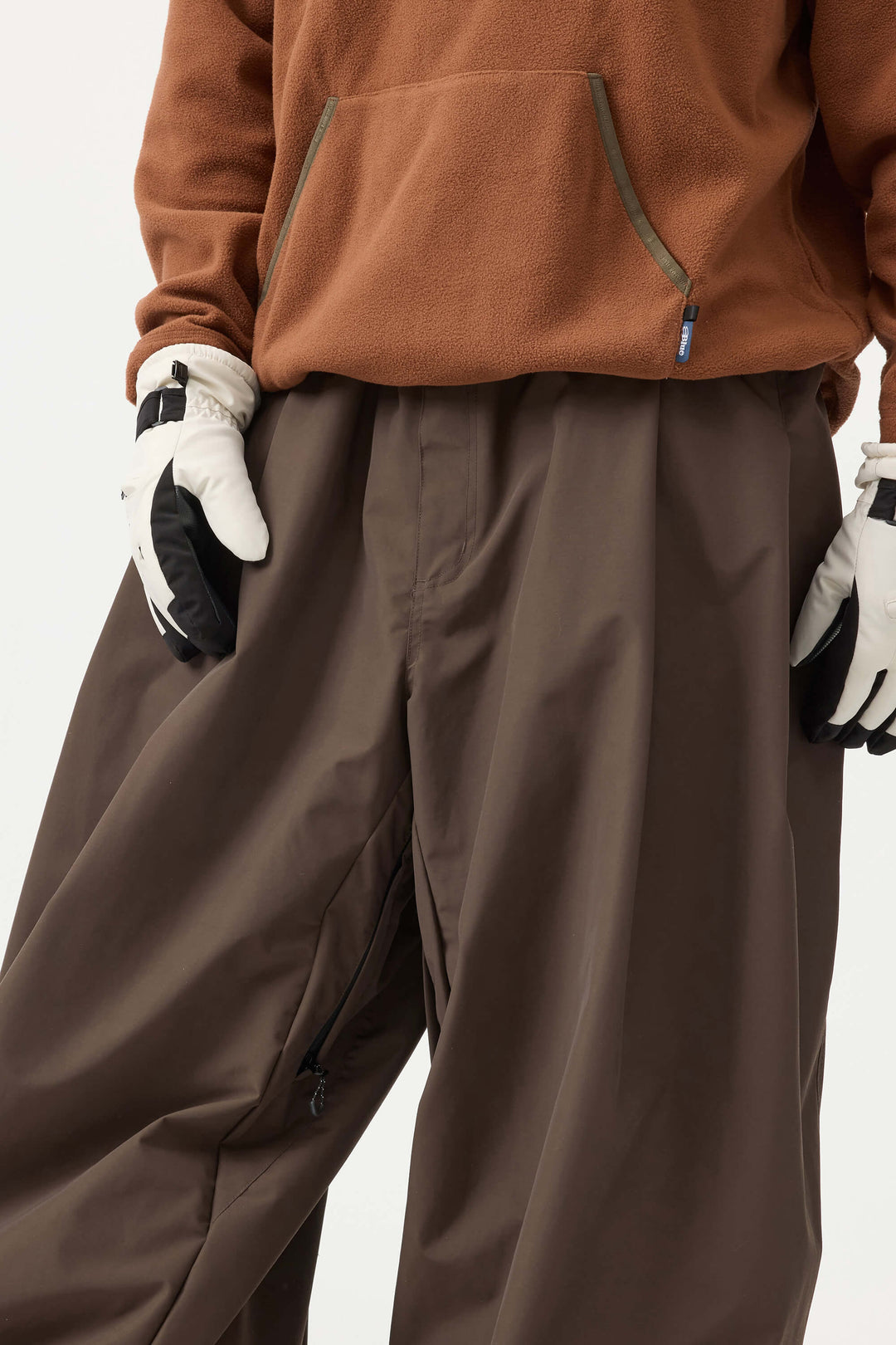 Men's Beige Drawstring Baggy Balloon Snow Pants