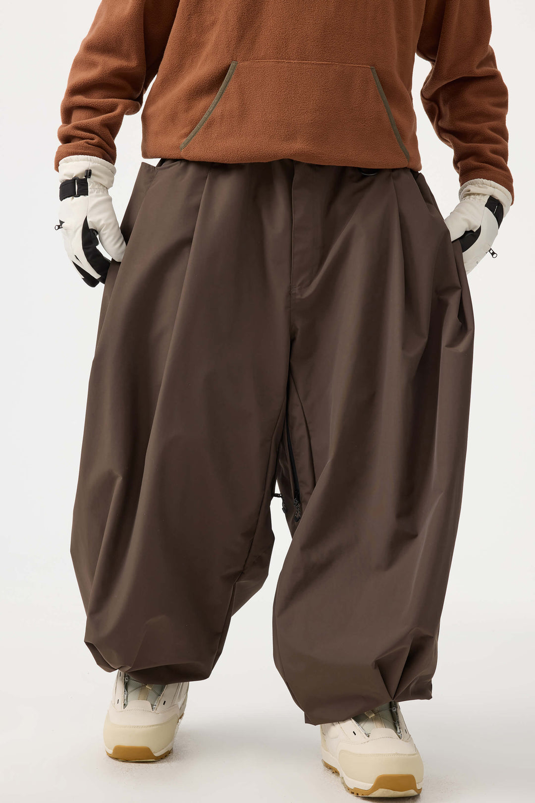 Men's Beige Drawstring Baggy Balloon Snow Pants