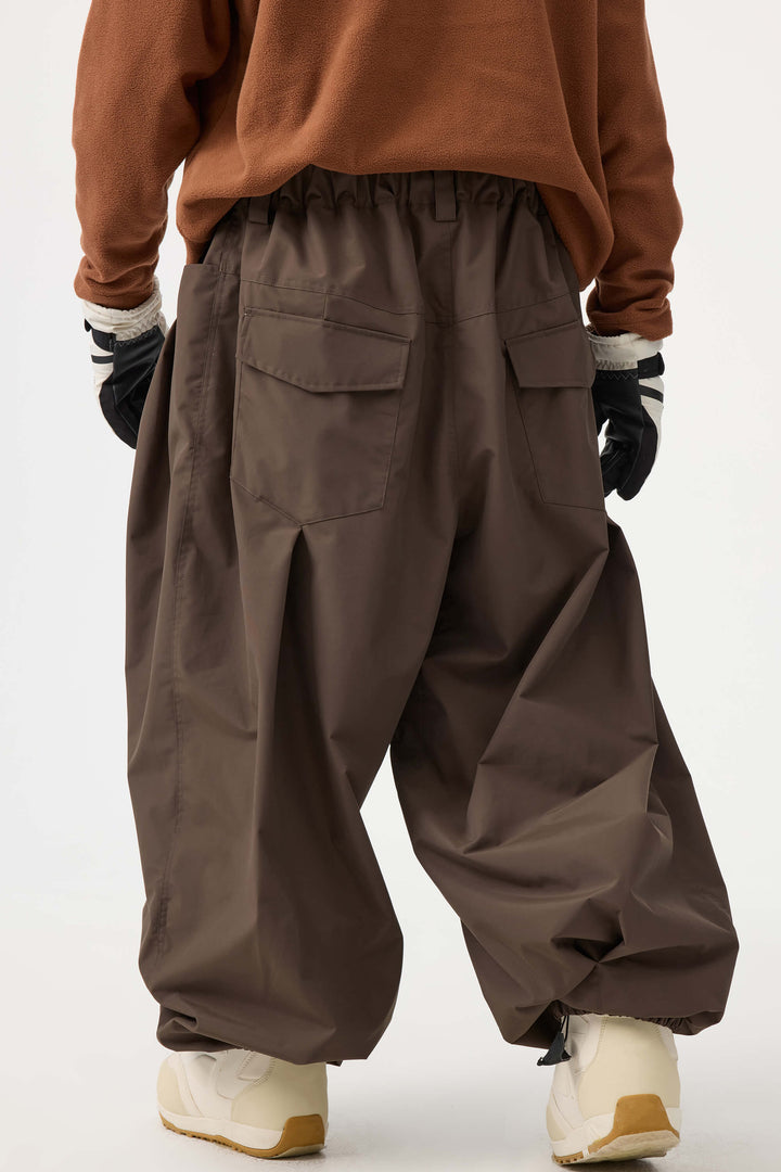 Men's Beige Drawstring Baggy Balloon Snow Pants