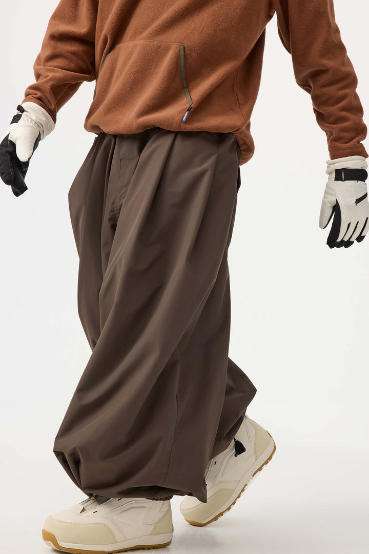 Men's Beige Drawstring Baggy Balloon Snow Pants