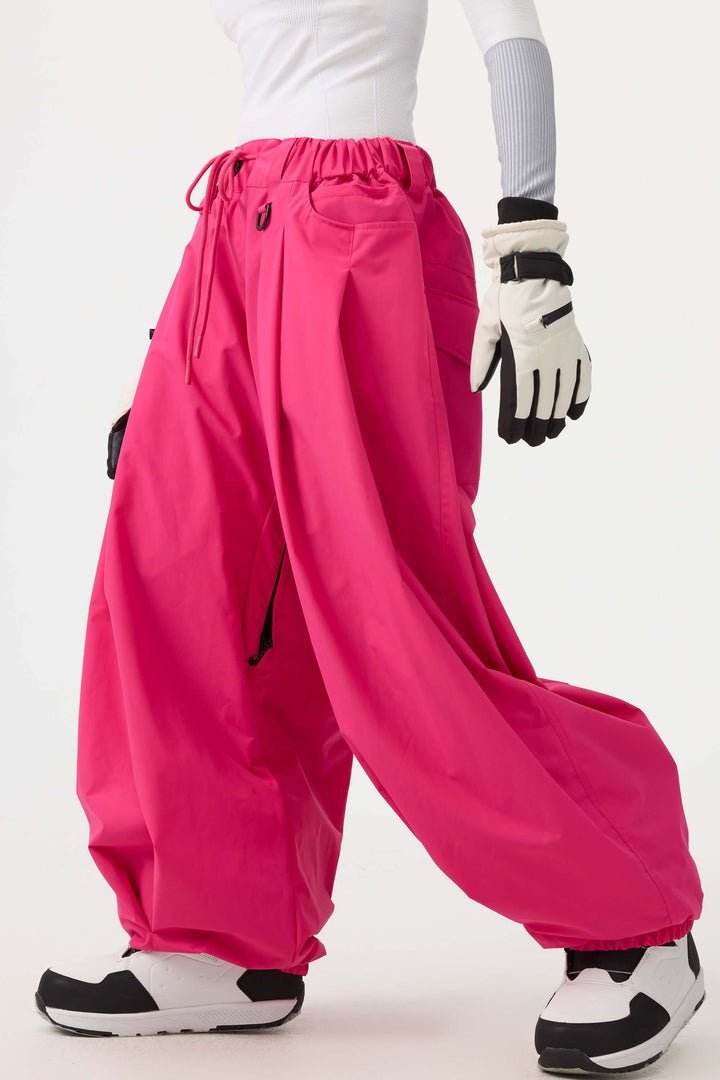 Women's Black Drawstring Baggy Balloon Snow Pants