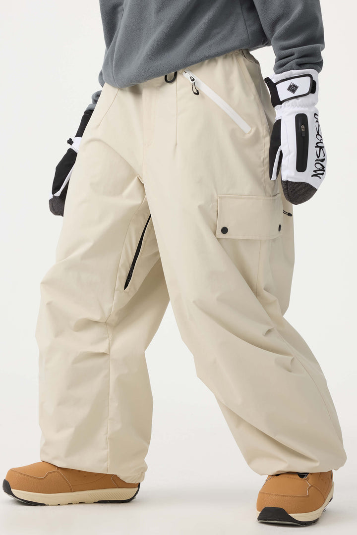 Women's Beige Baggy Wear-resistant Waterproof Snow Pants