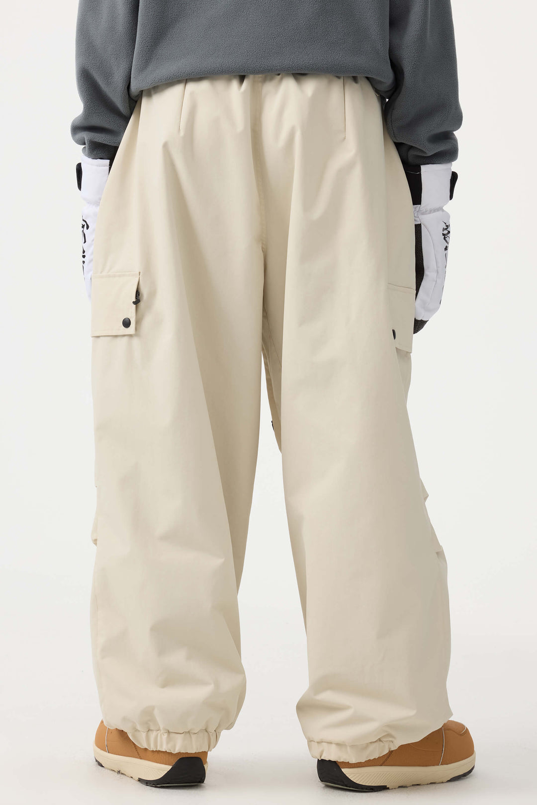 Women's Beige Baggy Wear-resistant Waterproof Snow Pants