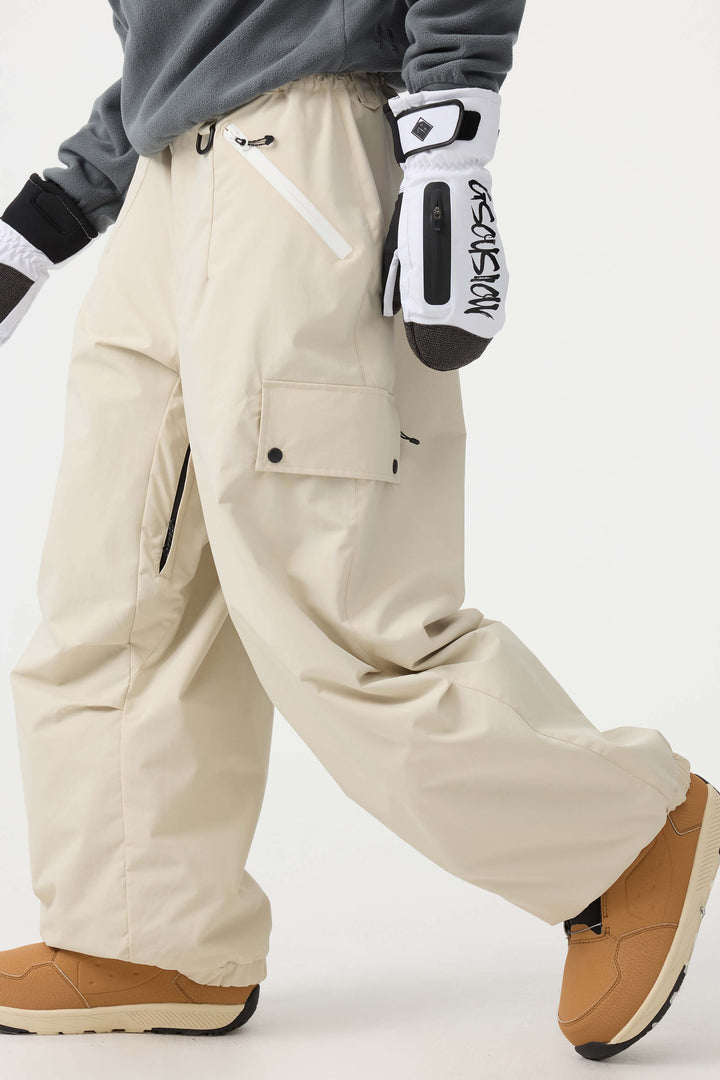 Women's Black Baggy Wear-resistant Waterproof Snow Pants