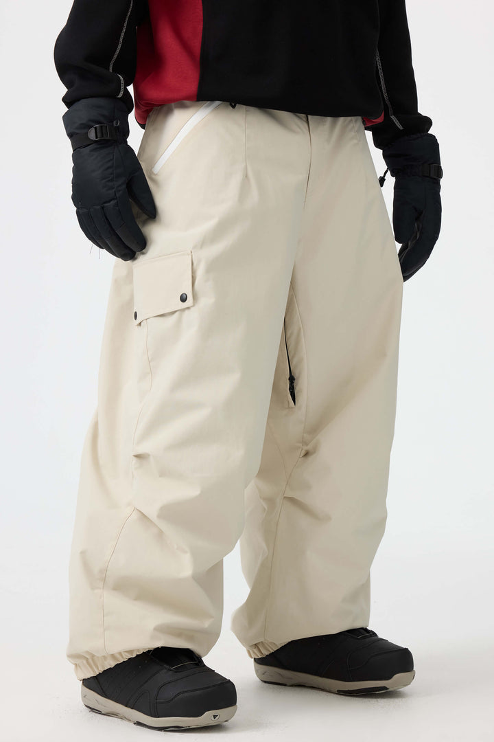 Men's Beige Baggy Wear-resistant Waterproof Snow Pants