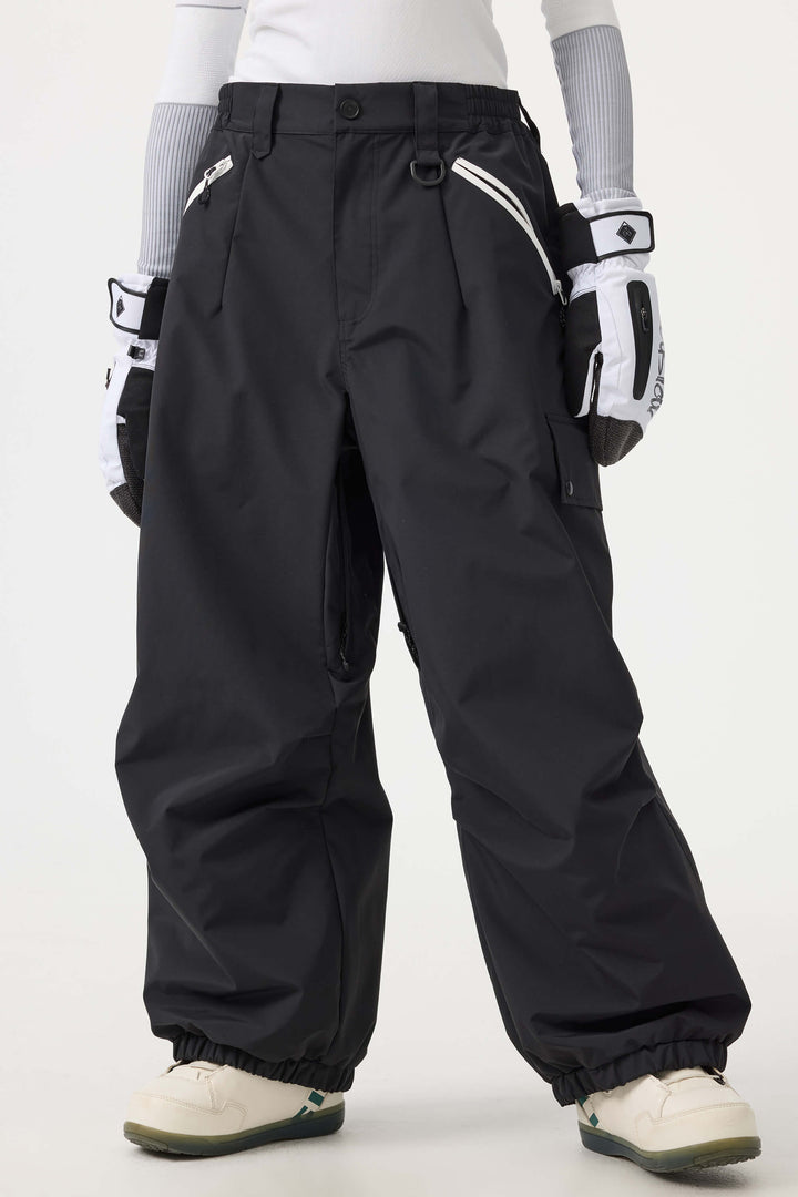 Women's Beige Baggy Wear-resistant Waterproof Snow Pants