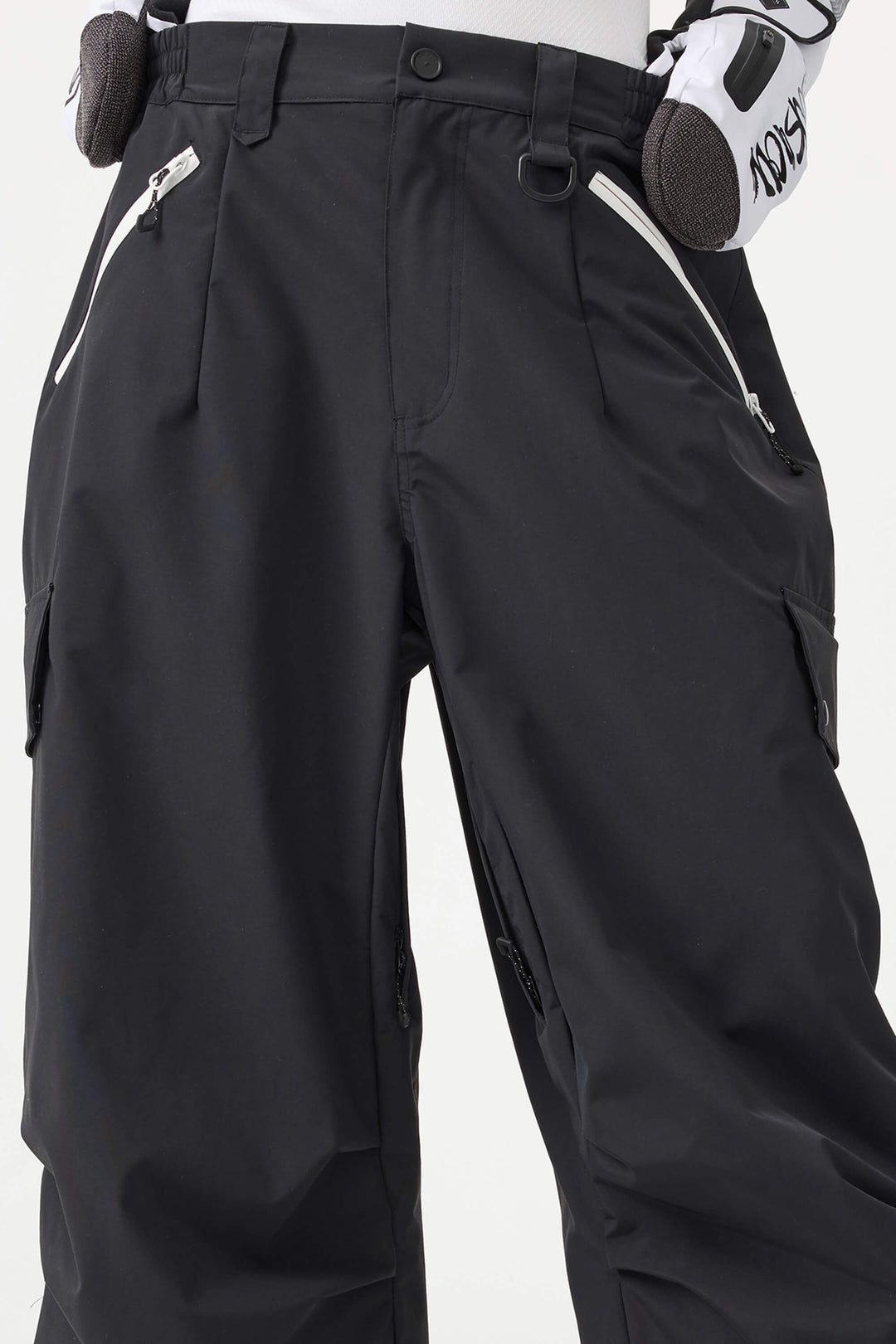 Women's Black Baggy Wear-resistant Waterproof Snow Pants