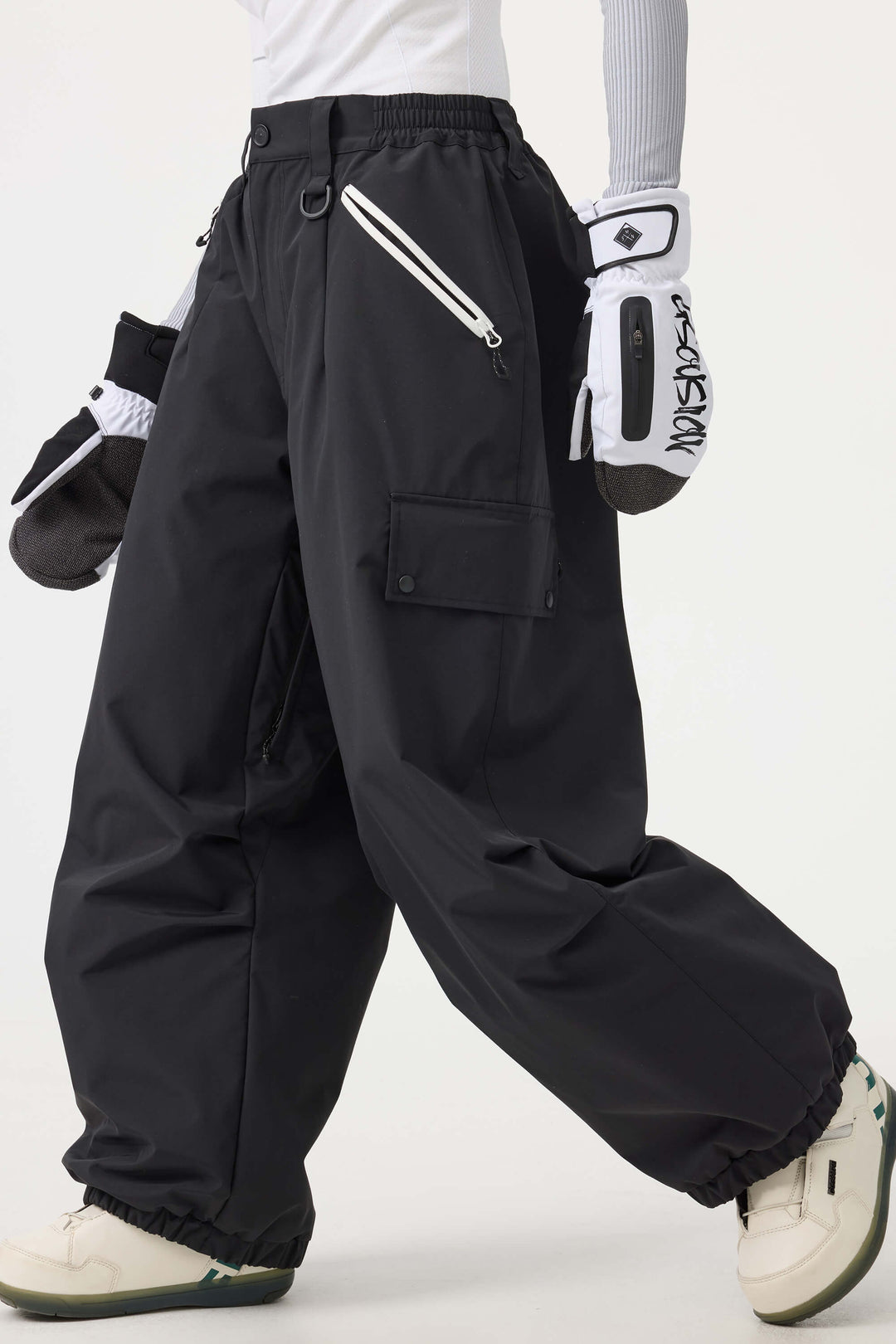 Women's Dark Gray Baggy Wear-resistant Waterproof Snow Pants