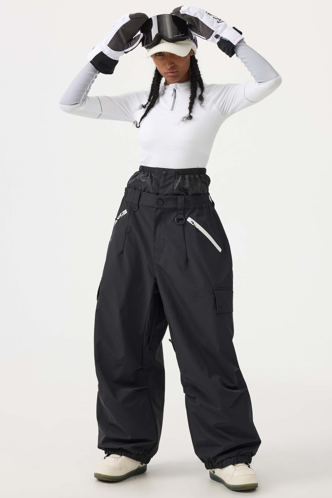 Women's Black Baggy Wear-resistant Waterproof Snow Pants