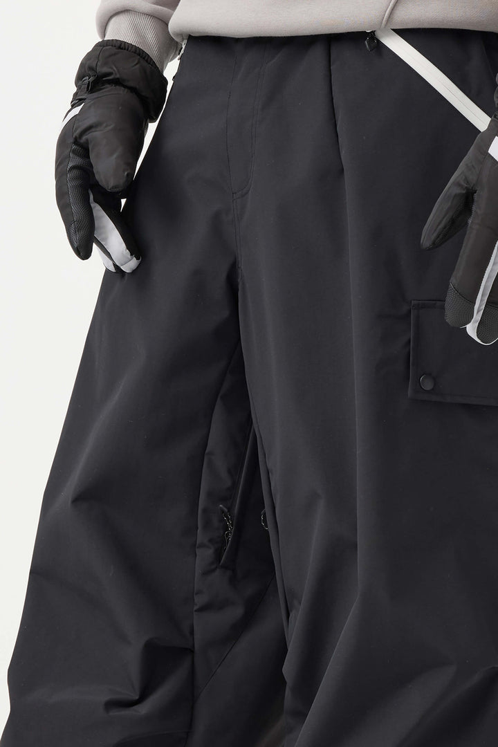 Men's Black Baggy Wear-resistant Waterproof Snow Pants