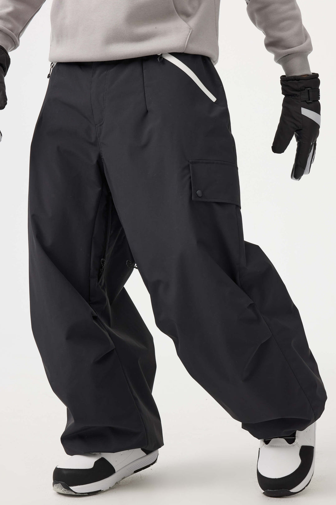 Men's Black Baggy Wear-resistant Waterproof Snow Pants