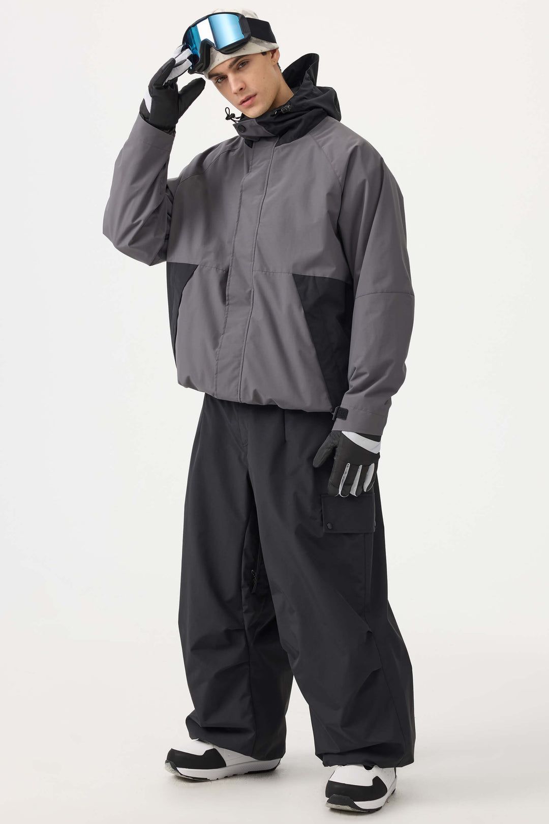 Men's Black Baggy Wear-resistant Waterproof Snow Pants