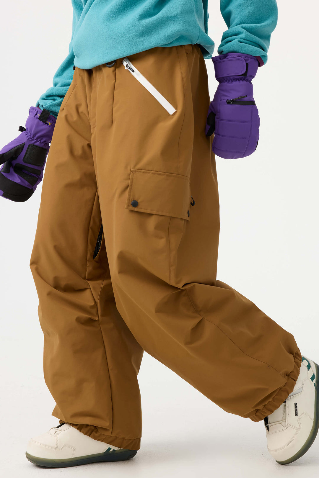 Women's Caramel Baggy Wear-resistant Waterproof Snow Pants