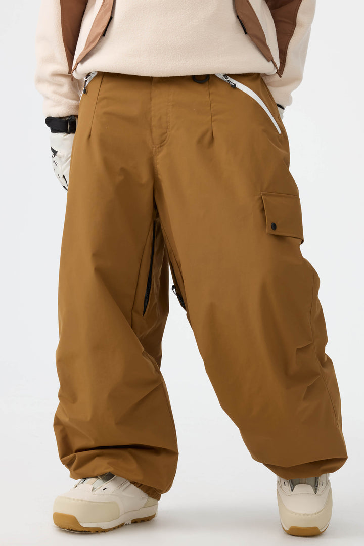 Men's Dark Green Baggy Wear-resistant Waterproof Snow Pants