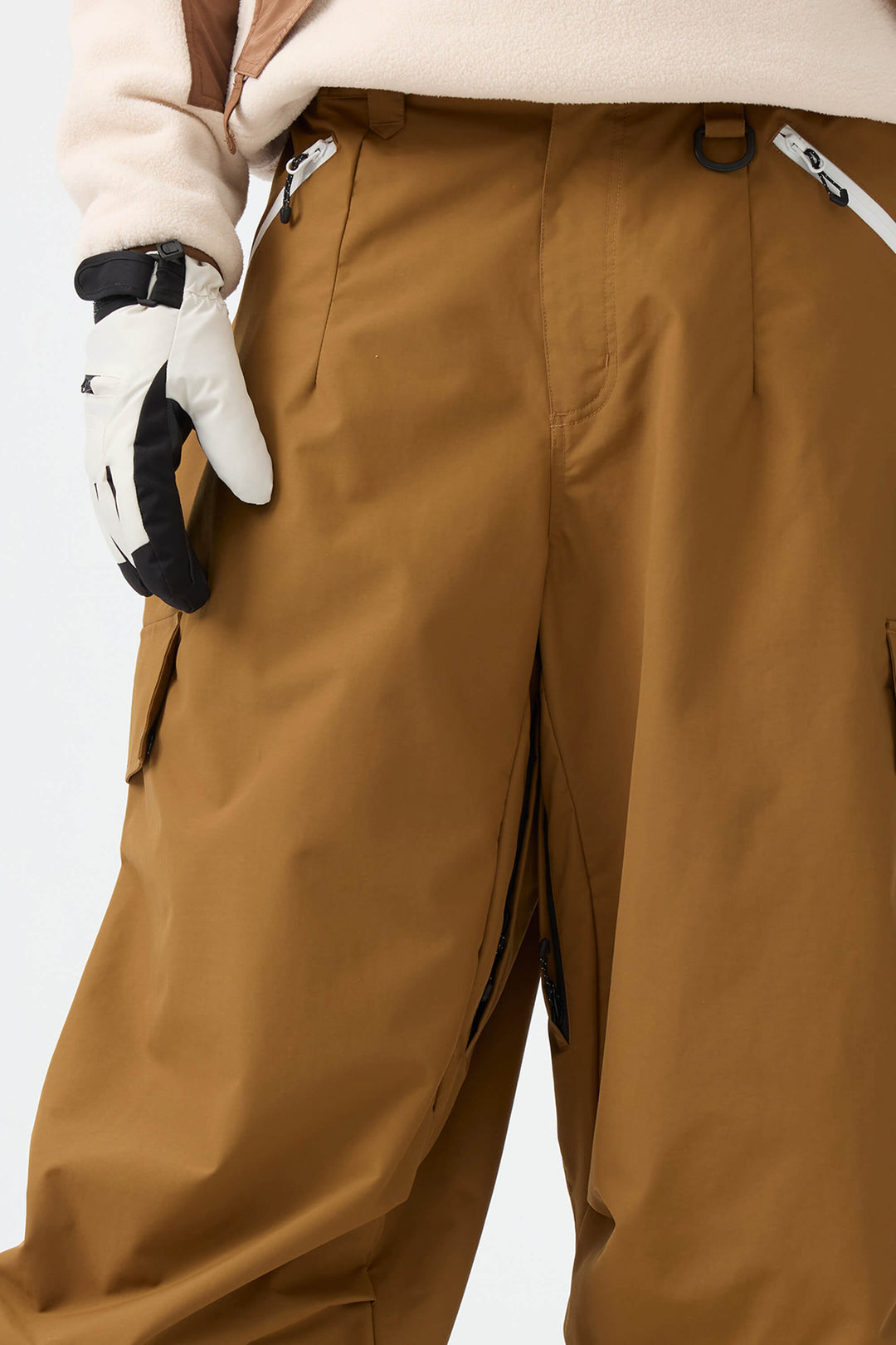 Men's Beige Baggy Wear-resistant Waterproof Snow Pants