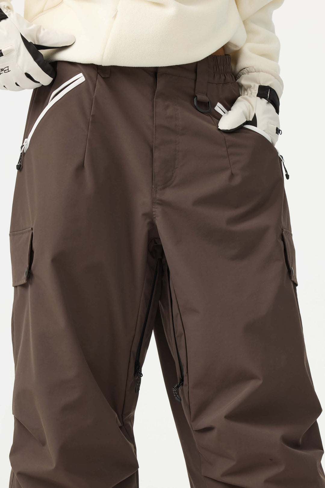 Women's Beige Baggy Wear-resistant Waterproof Snow Pants