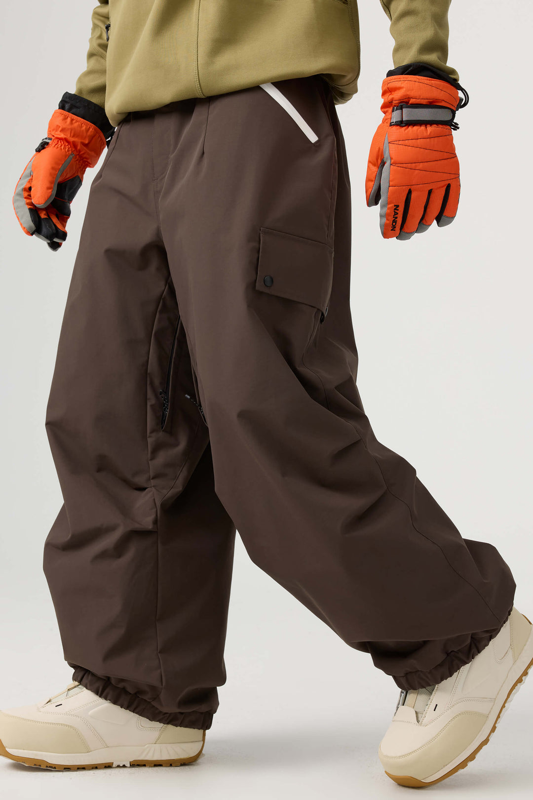 Men's Dark Gray Baggy Wear-resistant Waterproof Snow Pants