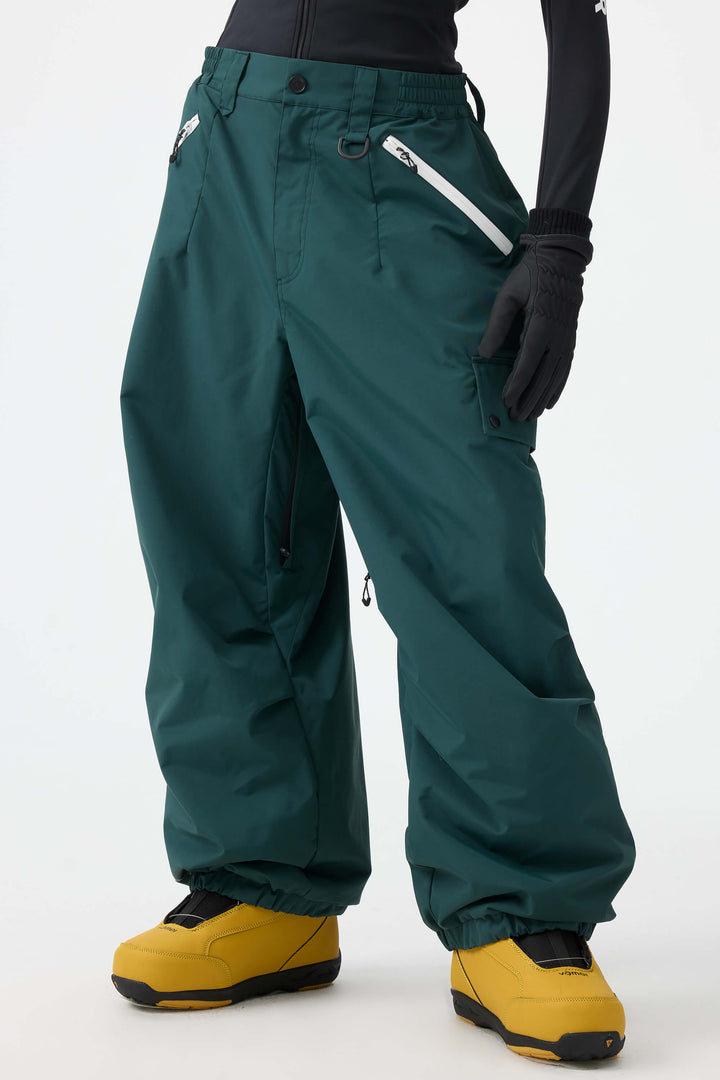 Women's Black Baggy Wear-resistant Waterproof Snow Pants