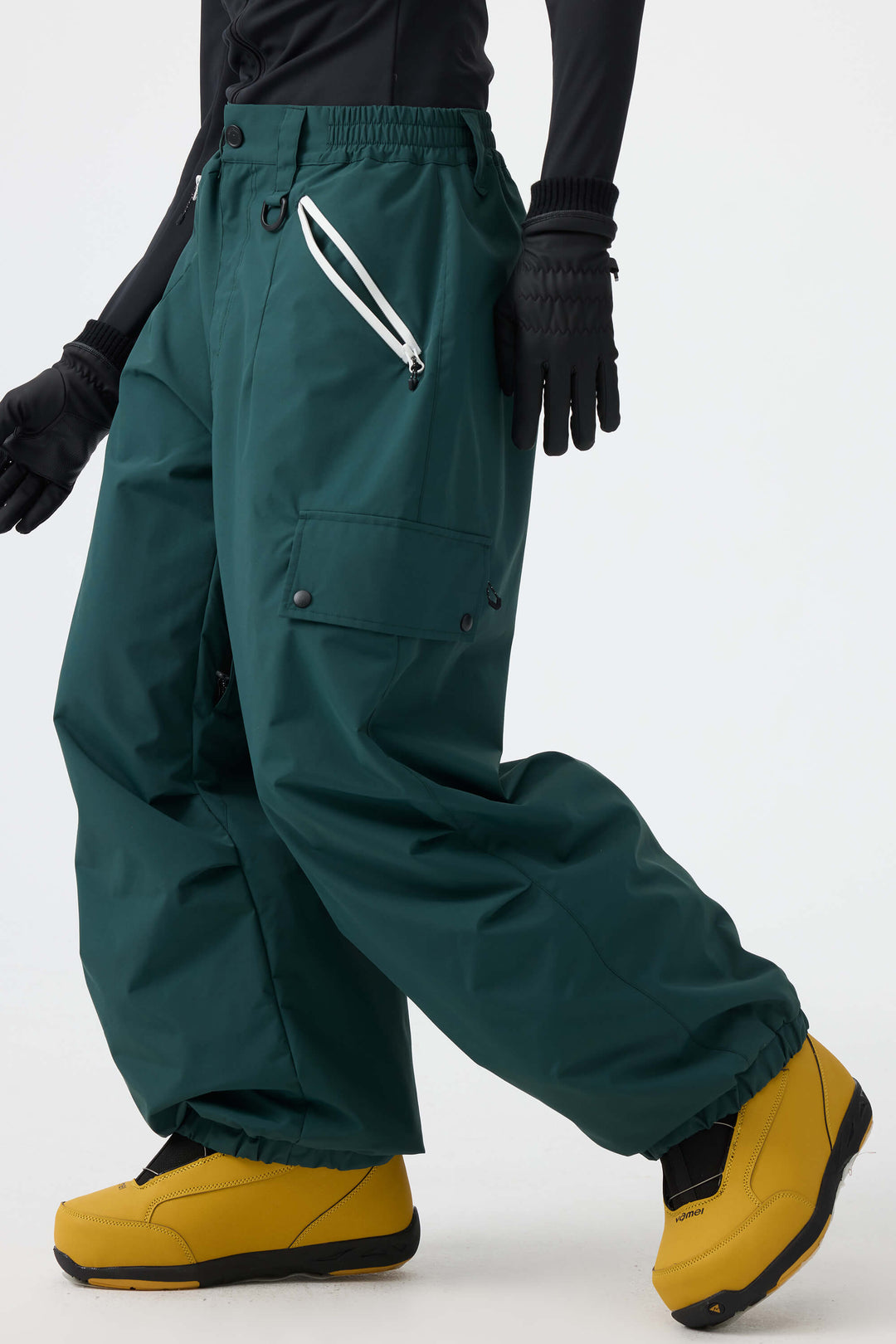 Women's Black Baggy Wear-resistant Waterproof Snow Pants