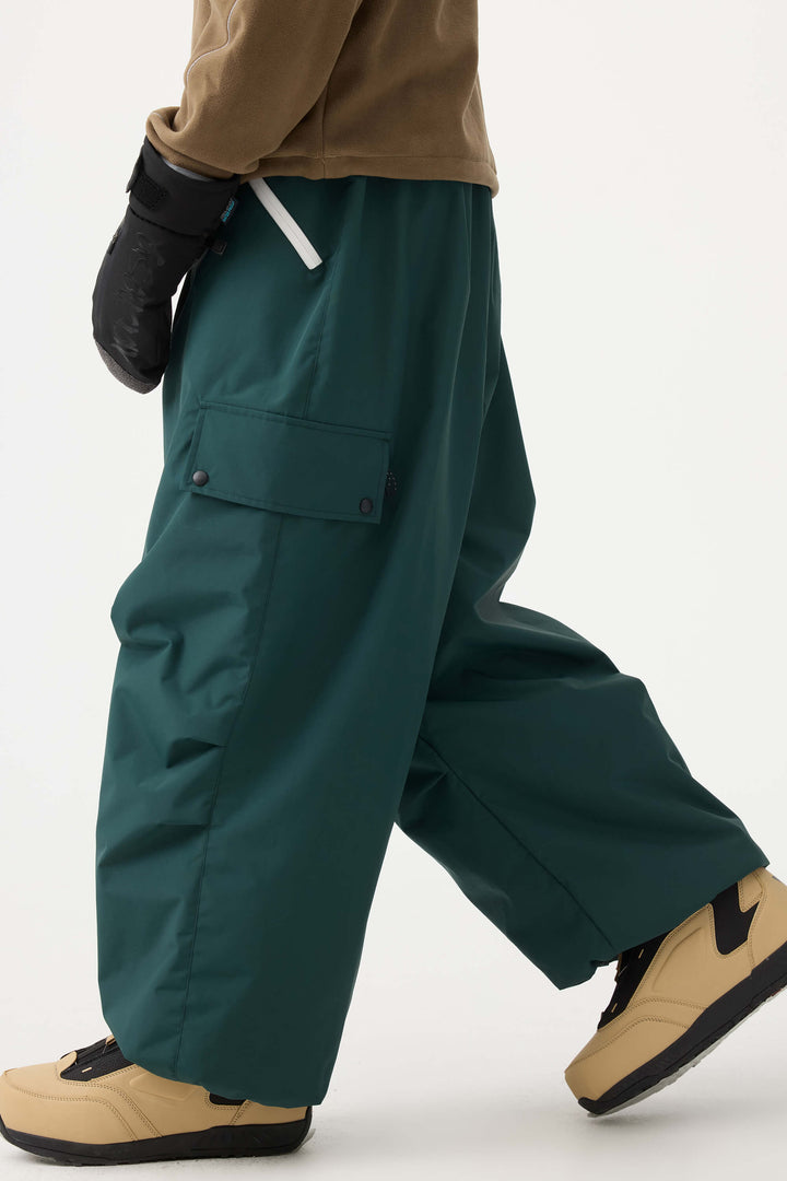 Men's Dark Green Baggy Wear-resistant Waterproof Snow Pants