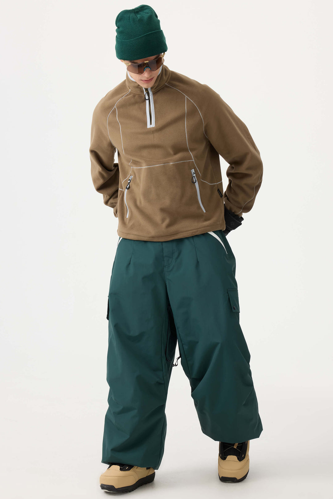 Men's Caramel Baggy Wear-resistant Waterproof Snow Pants