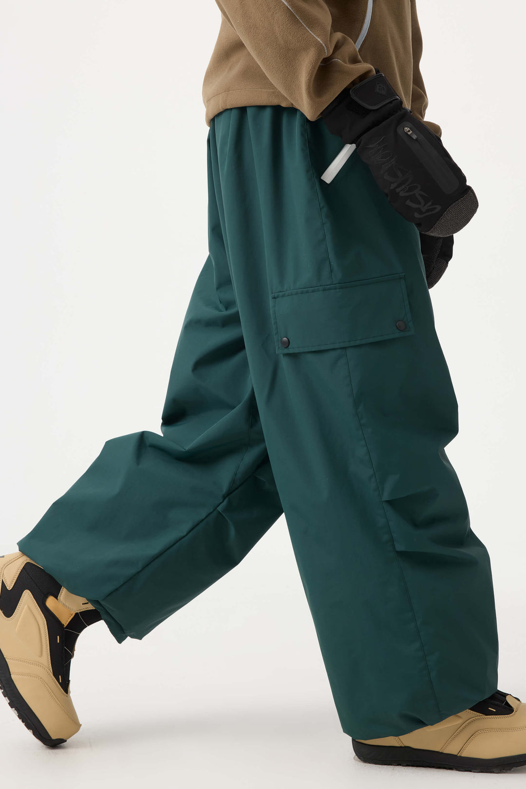 Men's Dark Green Baggy Wear-resistant Waterproof Snow Pants