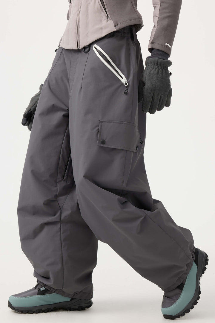 Women's Dark Gray Baggy Wear-resistant Waterproof Snow Pants