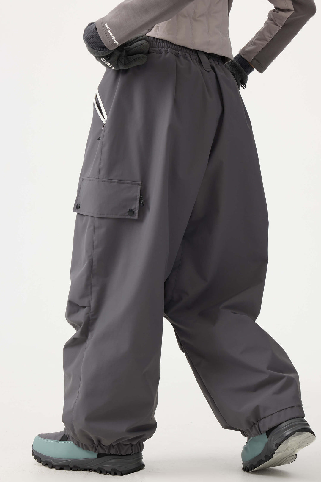 Women's Beige Baggy Wear-resistant Waterproof Snow Pants