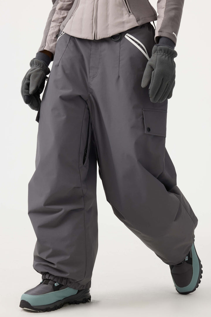 Women's Black Baggy Wear-resistant Waterproof Snow Pants